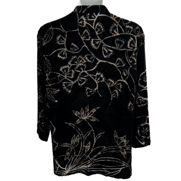 Chicos Design Womens 3 L Black Silk Velvet Burnout Jacket Mandarin Collar Tunic - Picture 3 of 15
